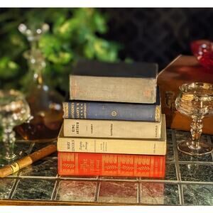 Vintage Decorative Book Set Antique Neutral Red Blue Gold Bookshelf Decor Stack